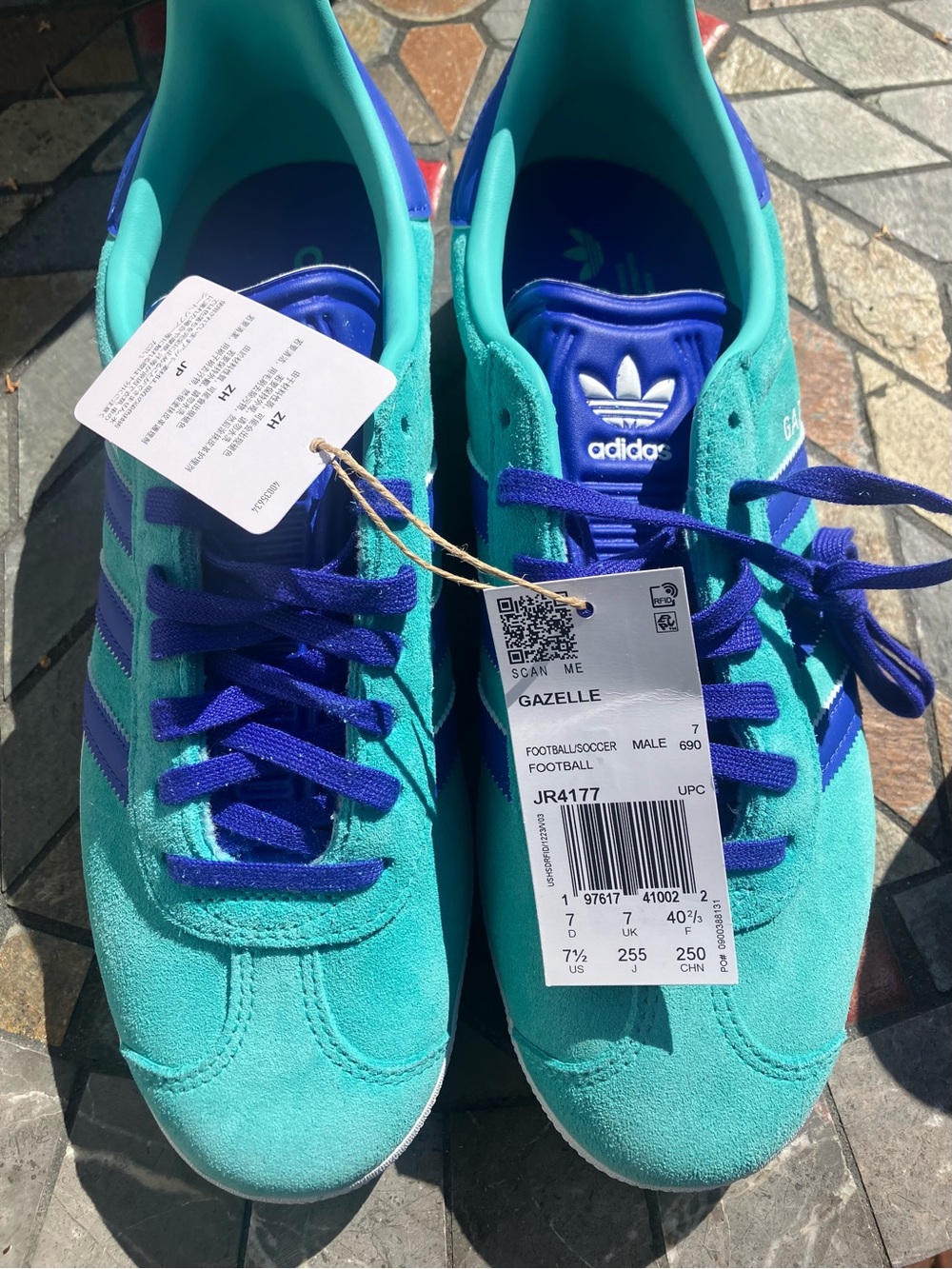 adidas Sounders Gazelle Sneakers in Teal and Royal Blue, men’s 7.5